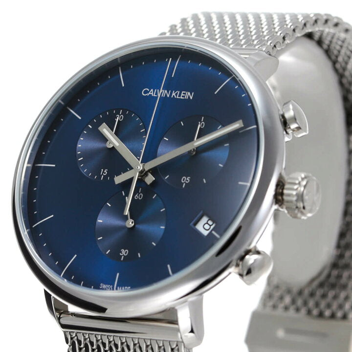 Calvin Klein High Noon Chronograph Blue Dial Silver Mesh Bracelet Watch for Men - K8M2712N Watches Calvin Klein   