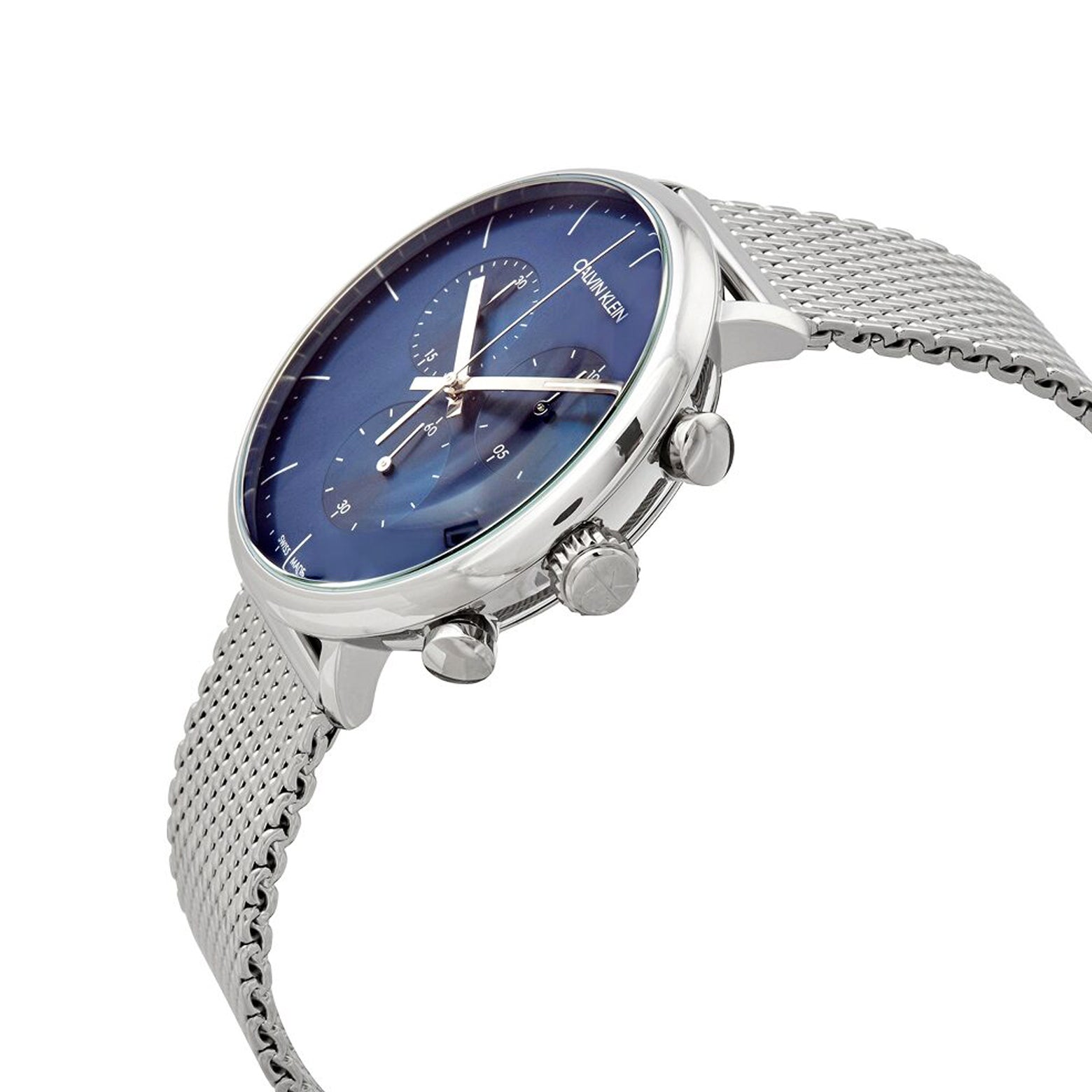 Calvin Klein High Noon Chronograph Blue Dial Silver Mesh Bracelet Watch for Men - K8M2712N Watches Calvin Klein   