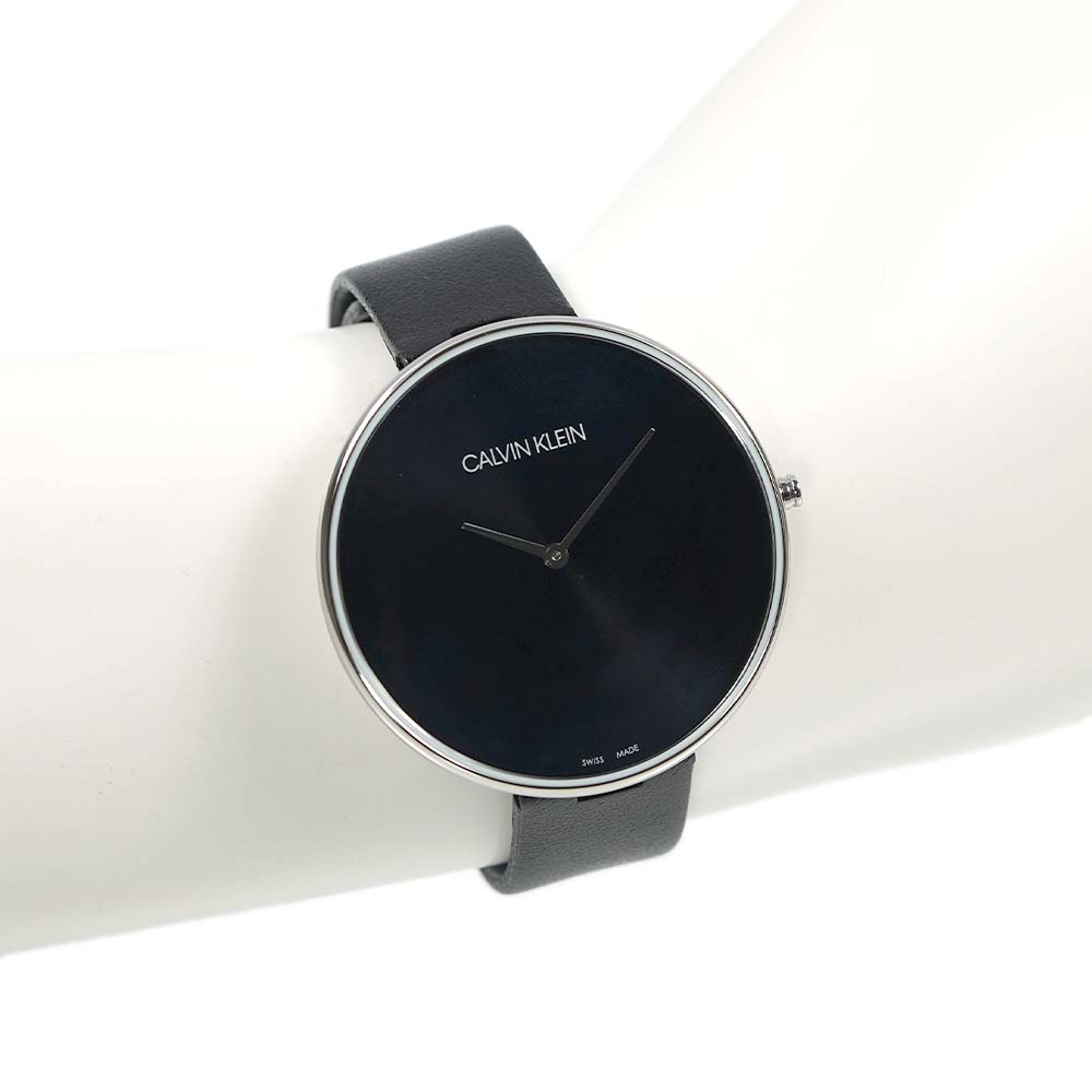 Calvin Klein Full Moon Black Dial Black Leather Strap Watch for Women - K8Y231C1 Watches Calvin Klein   