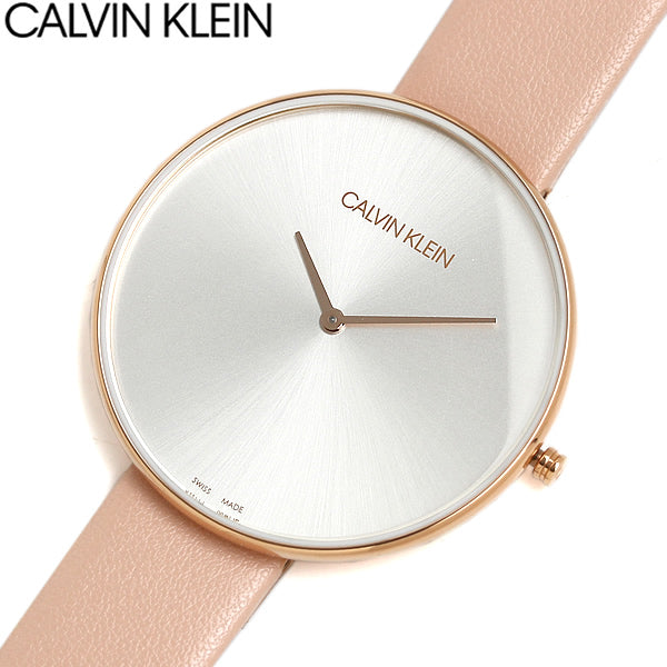 Calvin Klein Full Moon Silver Dial Pink Leather Stap Watch for Women - K8Y236Z6 Watches Calvin Klein   