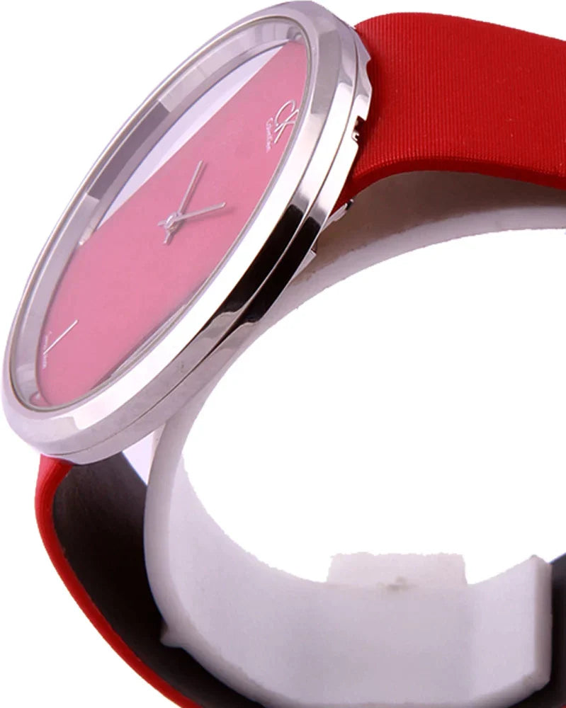 Calvin Klein Glam Transparent Dial Red Leather Strap Watch for Women - K9423144 Watches Calvin Klein   