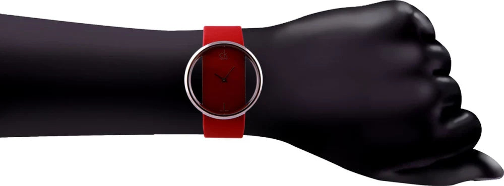 Calvin Klein Glam Transparent Dial Red Leather Strap Watch for Women - K9423144 Watches Calvin Klein   