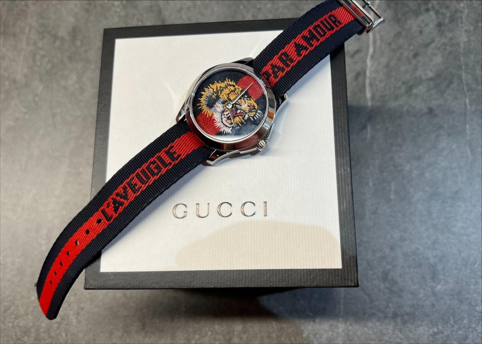 Gucci G Timless Le Marche Des Merveilles Blue & Red Dial Blue & Red Nylon Strap Unisex Watch  - YA126495 Watches Gucci   