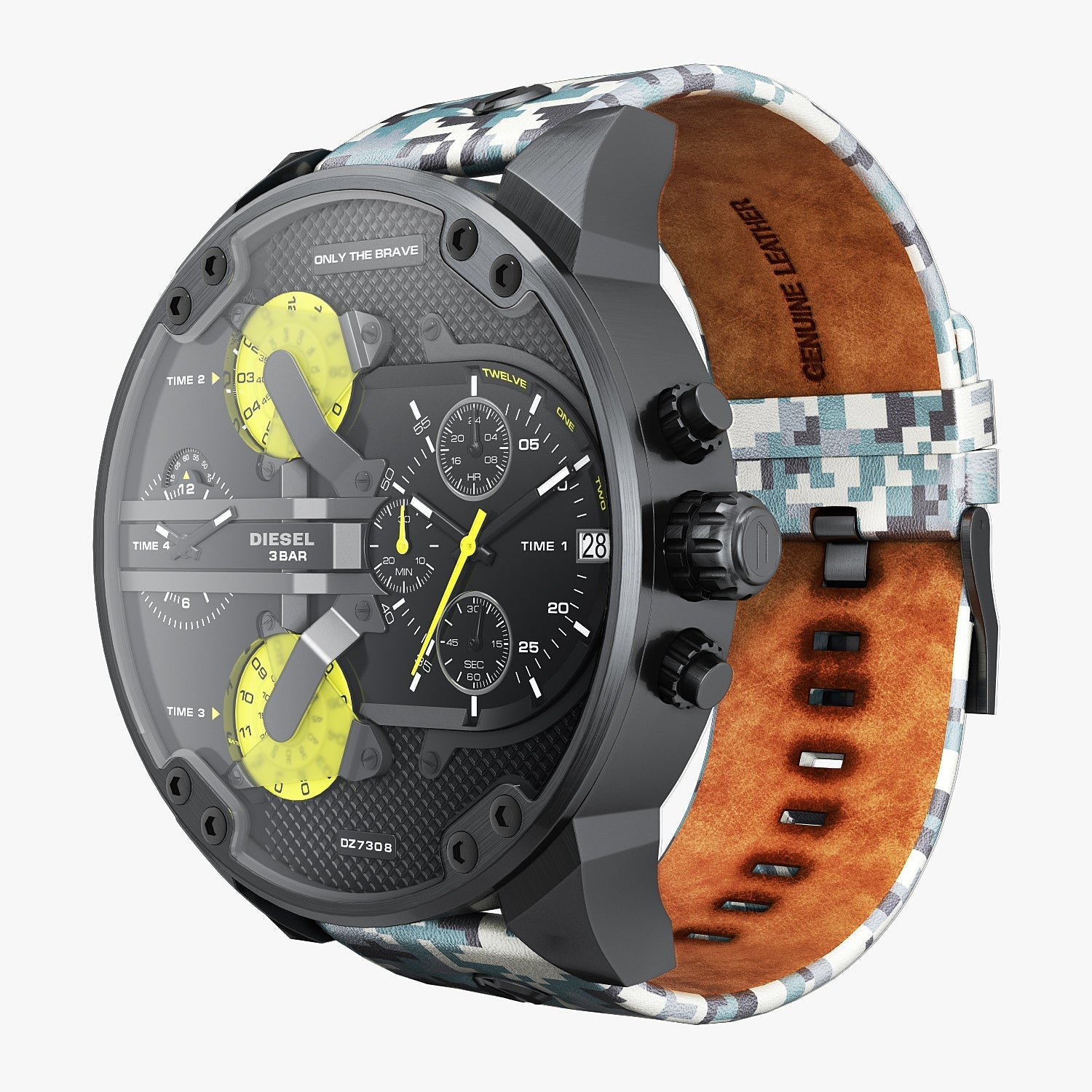 Diesel Big Daddy Chronograph Black Dial Black Leather Strap Watch For Men - DZ7311 Watches Diesel   