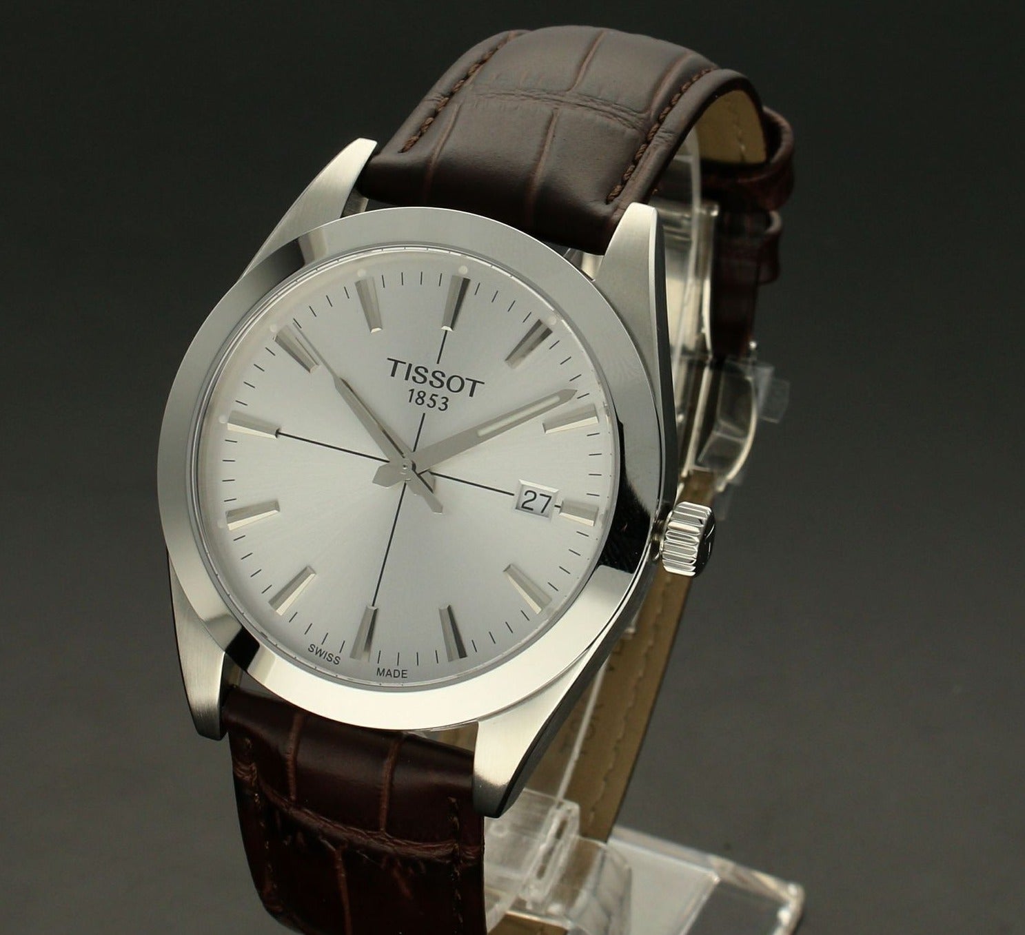 Tissot Gentlemen Silver Dial Brown Leather Strap Watch for Men - T127.410.16.031.01 Watches Tissot   