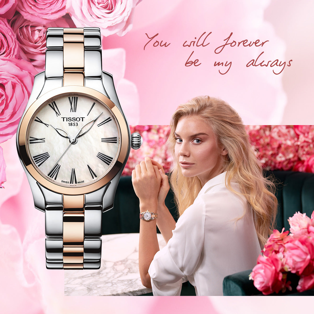 Tissot T Wave Mother of Pearl Dial Two Tone Stainless Steel Strap Watch For Women - T112.210.22.113.01 Watches Tissot   