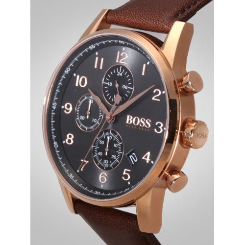 Hugo Boss Navigator Grey Dial Brown Leather Strap Watch for Men - 1513496 Watches Hugo Boss   