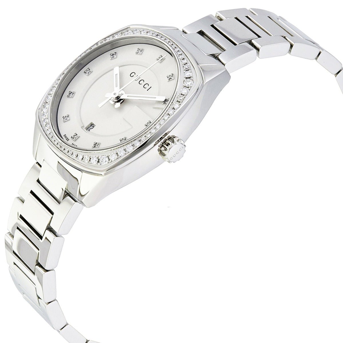 Gucci G Timeless GG2570 Diamonds Silver Dial Silver Steel Strap Watch For Women - YA142505 Watches Gucci   