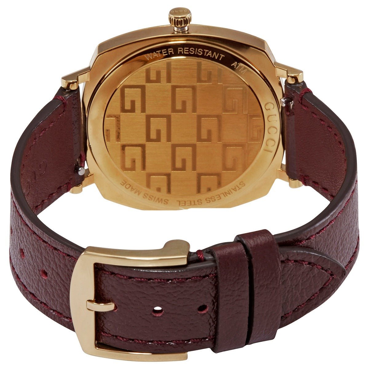 Gucci Grip Yellow Gold Dial Maroon Leather Strap Watch For Women - YA157405 Watches Gucci   