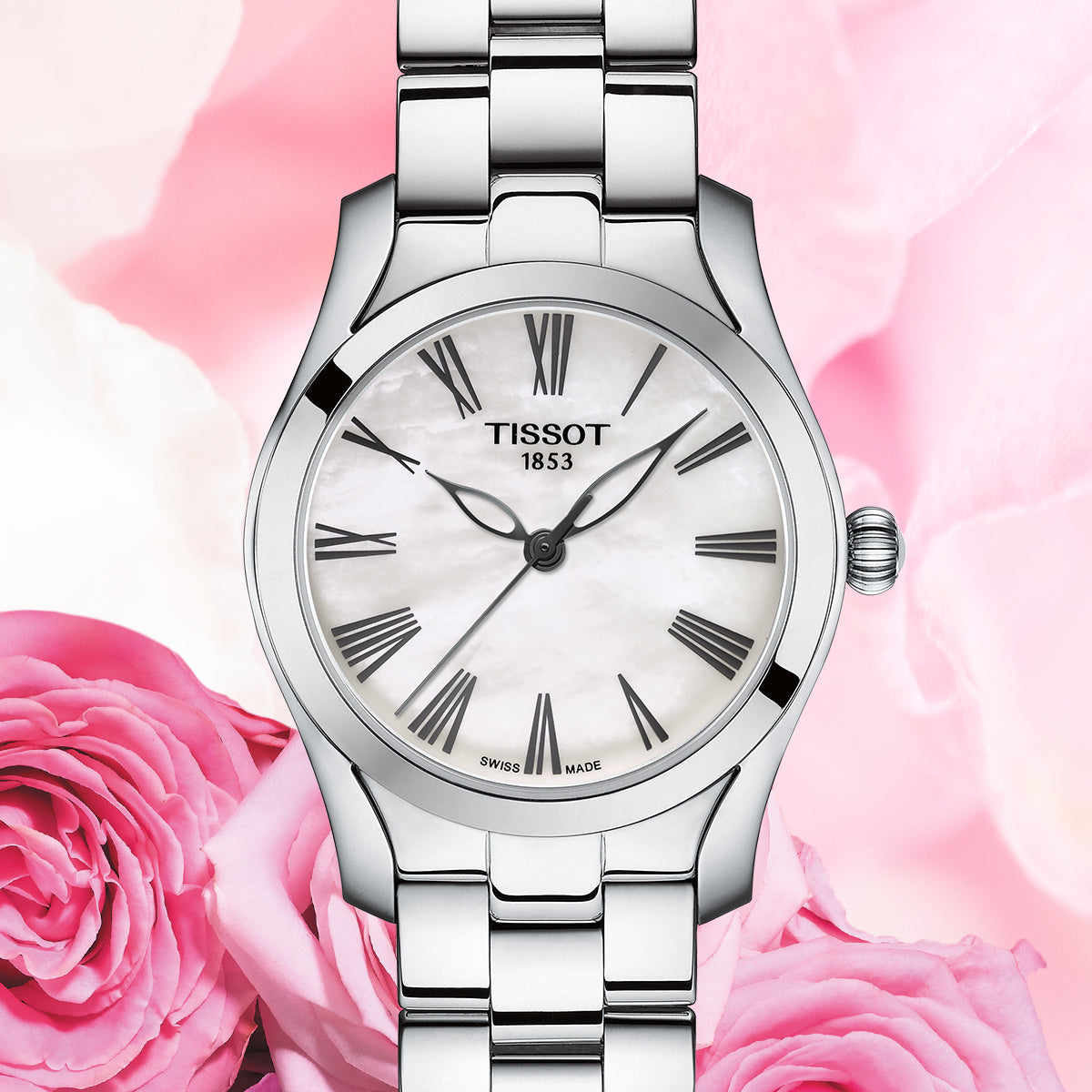 Tissot T Wave T Lady Mother of Pearl Dial Silver Steel Strap Watch For Women - T112.210.11.113.00 Watches Tissot   