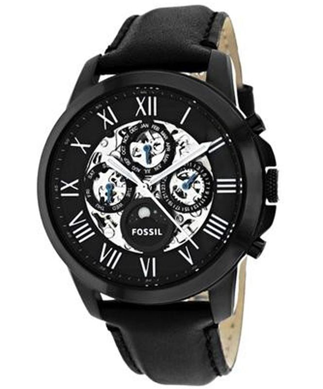 Fossil Grant Automatic Black Dial Black Leather Strap Watch for Men - ME3028 Watches Fossil   