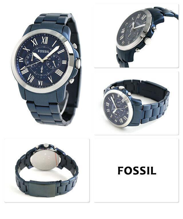 Fossil Grant Chronograph Blue Dial Blue Steel Strap Watch for Men - FS5230 Watches Fossil   