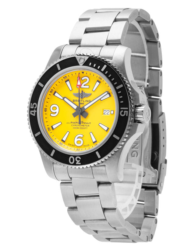 Breitling Superocean II Automatic 44mm Yellow Dial Silver Steel Strap Watch for Men - A17367021I1A1 Watches Breitling   