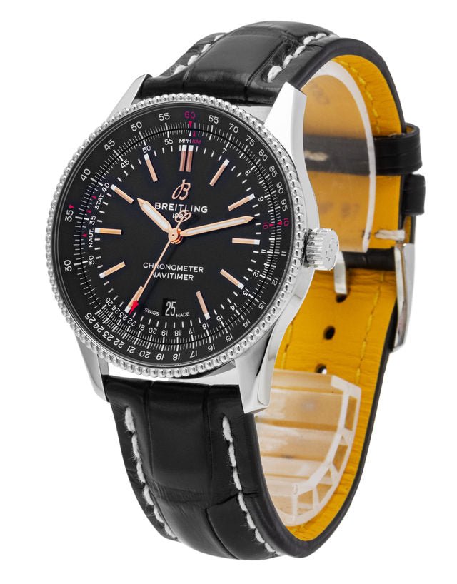 Breitling Automatic 41mm Black Dial Black Leather Strap Watch for Men - A17326241B1P1 Watches Breitling   
