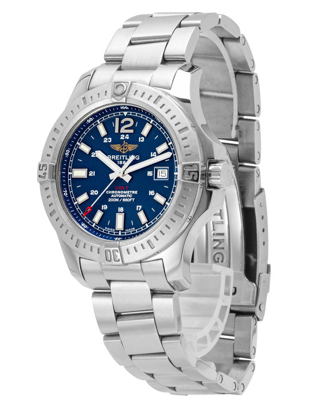 Breitling Colt Automatic 44mm Blue Dial Silver Steel Strap Mens Watch - A1738811/C906/173A Watches Breitling   