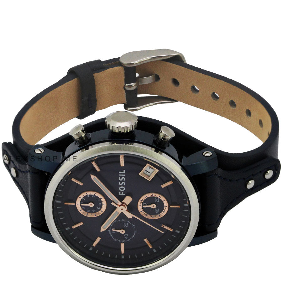 Fossil Boyfriend Sport Chronograph Blue Dial Blue Leather Strap Watch for Women - ES4113 Watches Fossil   