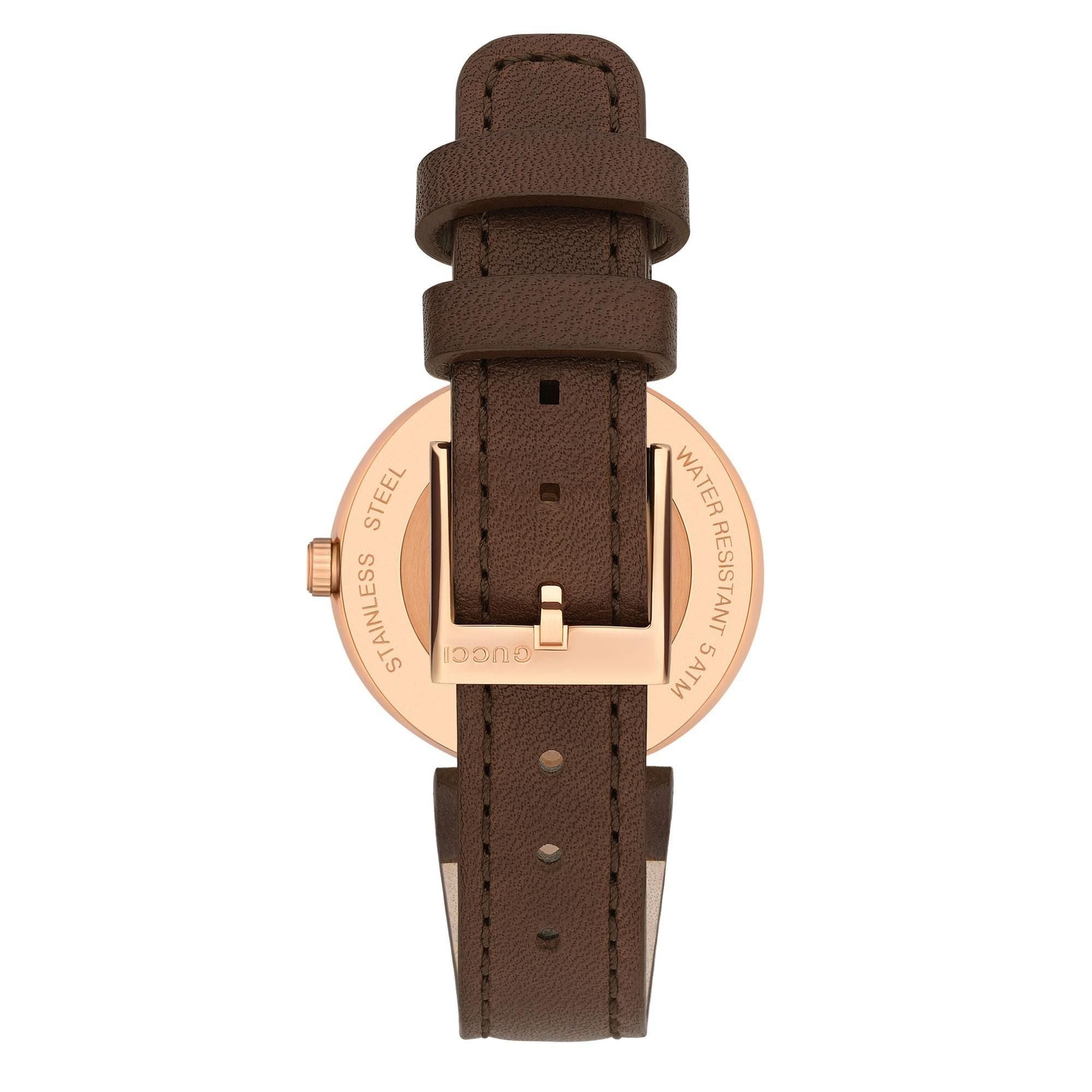 Gucci G Interlocking Mother of Pearl Dial Brown Leather Strap Watch For Women - YA133516 Watches Gucci   