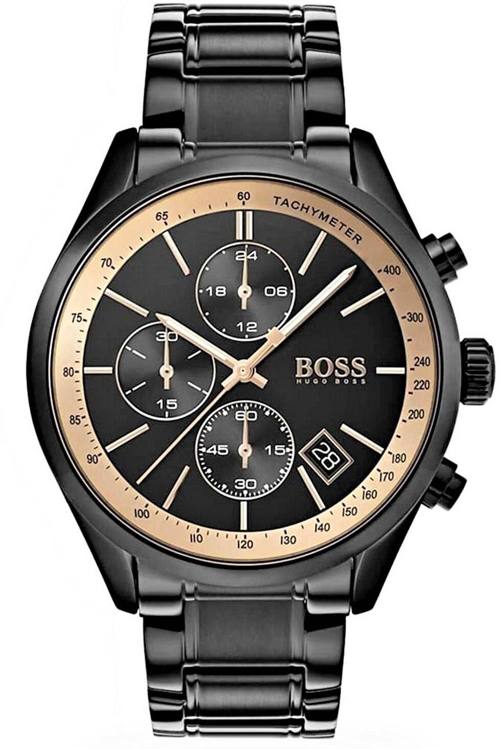 Hugo Boss Grand Prix Black Dial Black Steel Strap Watch for Men - 1513578 Watches Hugo Boss   