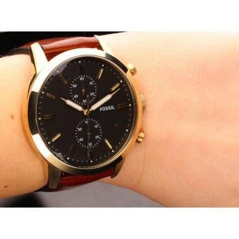 Fossil Townsman Chronograph Black Dial Brown Leather Strap Watch for Men - FS5338 Watches Fossil   