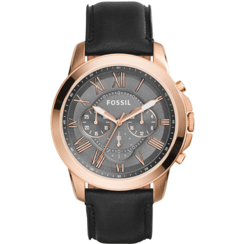 Fossil Grant Chronograph Black Dial Black Leather Strap Watch for Men - FS5085 Watches Fossil   