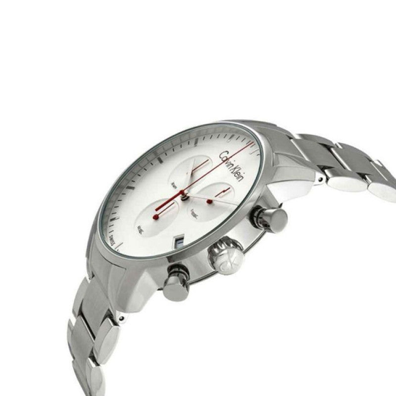 Calvin Klein City Chronograph White Dial Silver Steel Strap Watch for Men - K2G271Z6 Watches Calvin Klein   