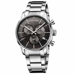 Calvin Klein City Chronograph Black Dial Silver Steel Strap Watch for Men - K2G27143 Watches Calvin Klein   