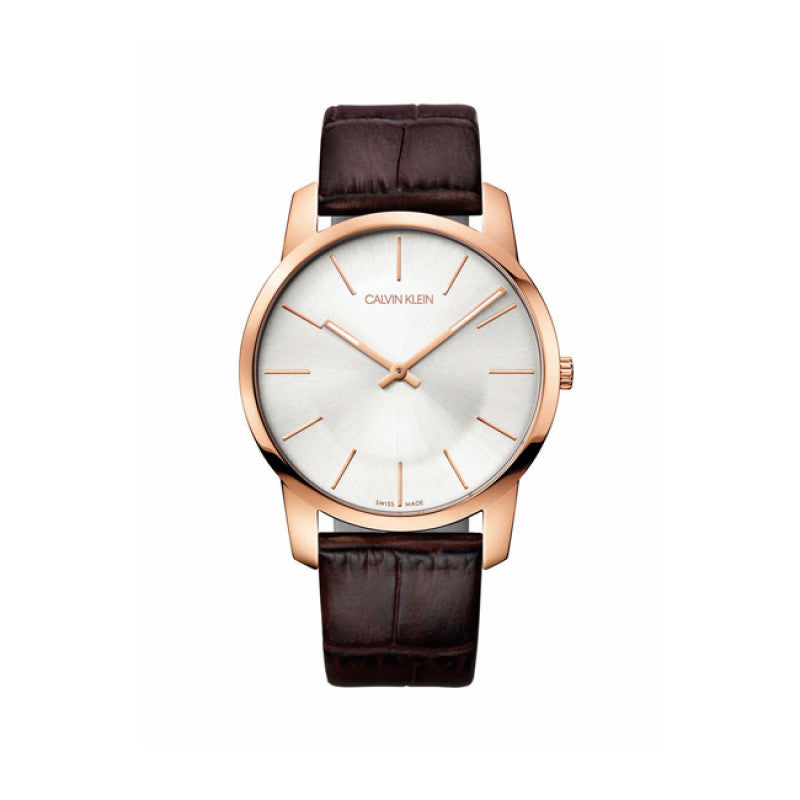 Calvin Klein City White Dial Brown Leather Strap Watch for Men - K2G21629 Watches Calvin Klein   