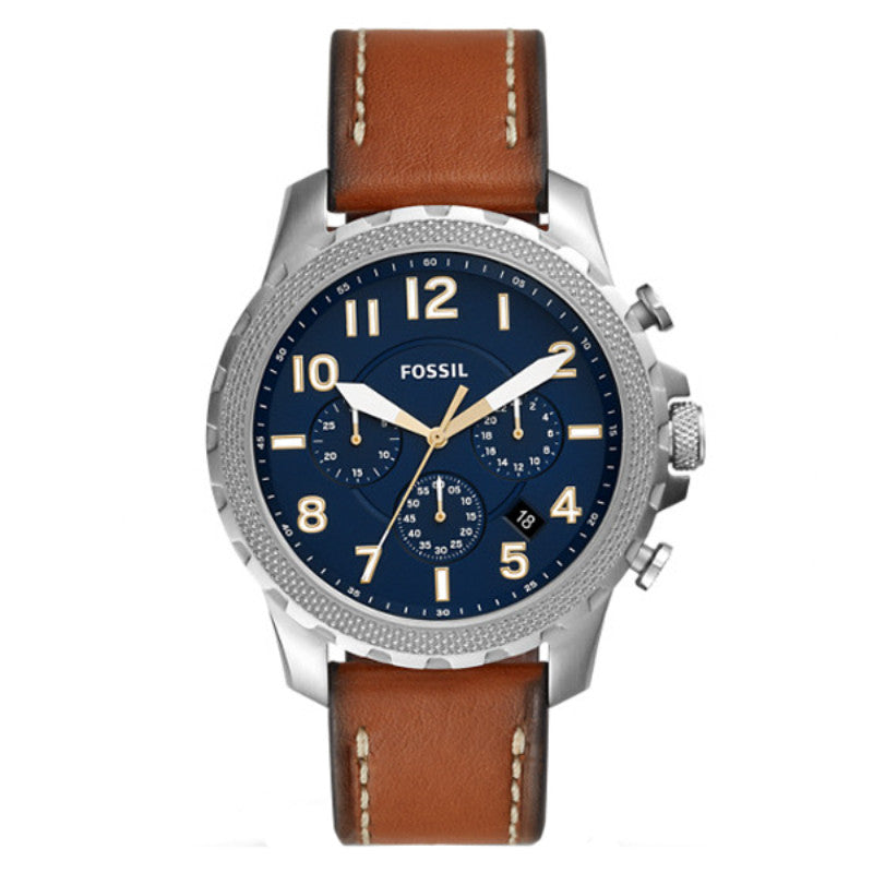 Fossil Bowman Chronograph Luggage Blue Dial Brown Leather Strap Watch for Men - FS5602 Watches Fossil   