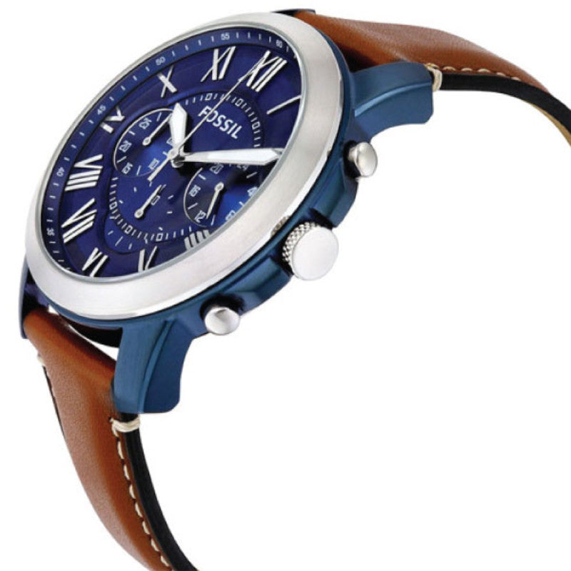 Fossil Grant Chronograph Blue Dial Brown Leather Strap Watch for Men - FS5151 Watches Fossil   