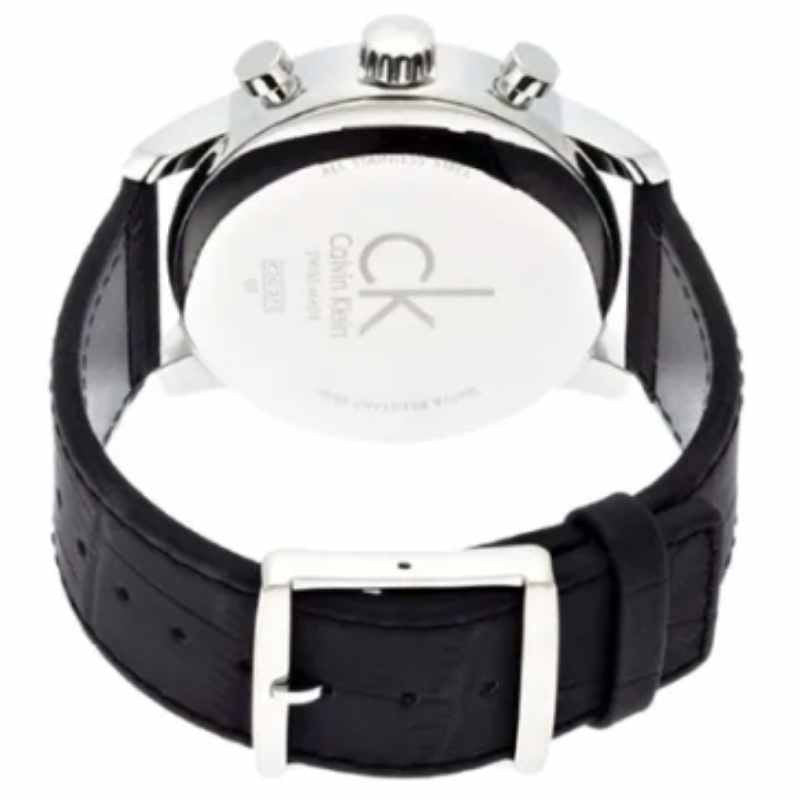 Calvin Klein City Chronograph Silver Dial Black Leather Strap Watch for Men - K2G271C6 Watches Calvin Klein   