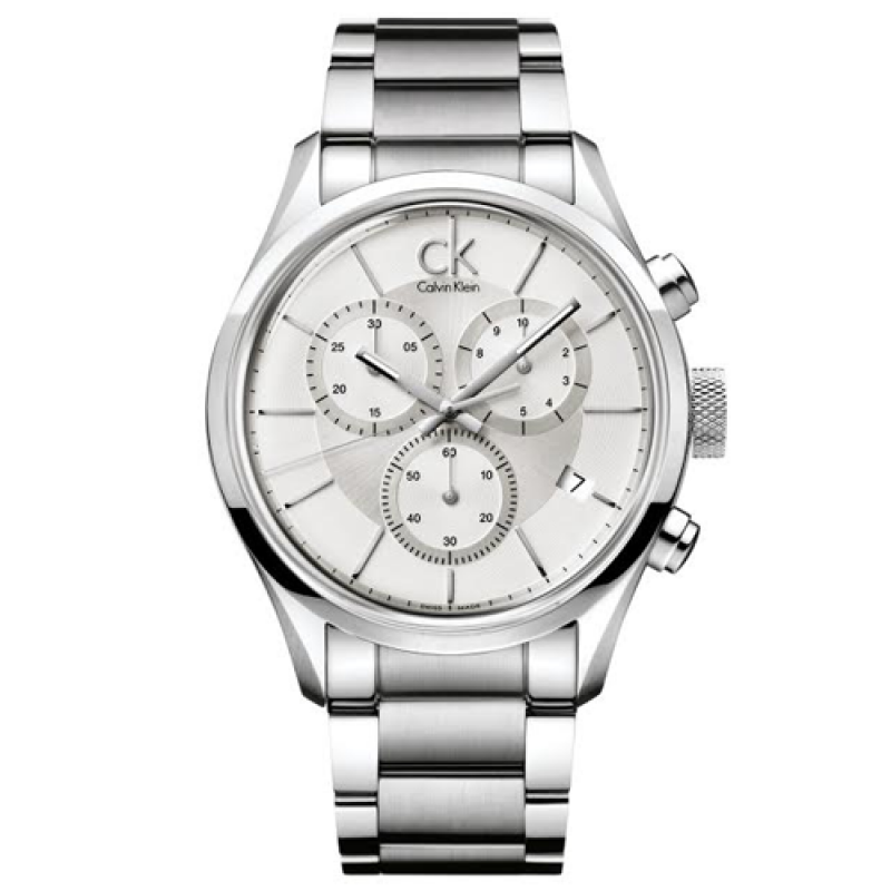 Calvin Klein Masculine Chronograph White Dial Silver Steel Strap Watch for Men - K2H27126 Watches Calvin Klein   