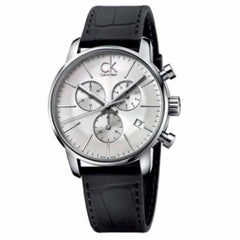 Calvin Klein City Chronograph Silver Dial Black Leather Strap Watch for Men - K2G271C6 Watches Calvin Klein   