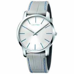 Calvin Klein City Silver Dial Grey Leather Strap Watch for Men - K2G211Q4 Watches Calvin Klein   