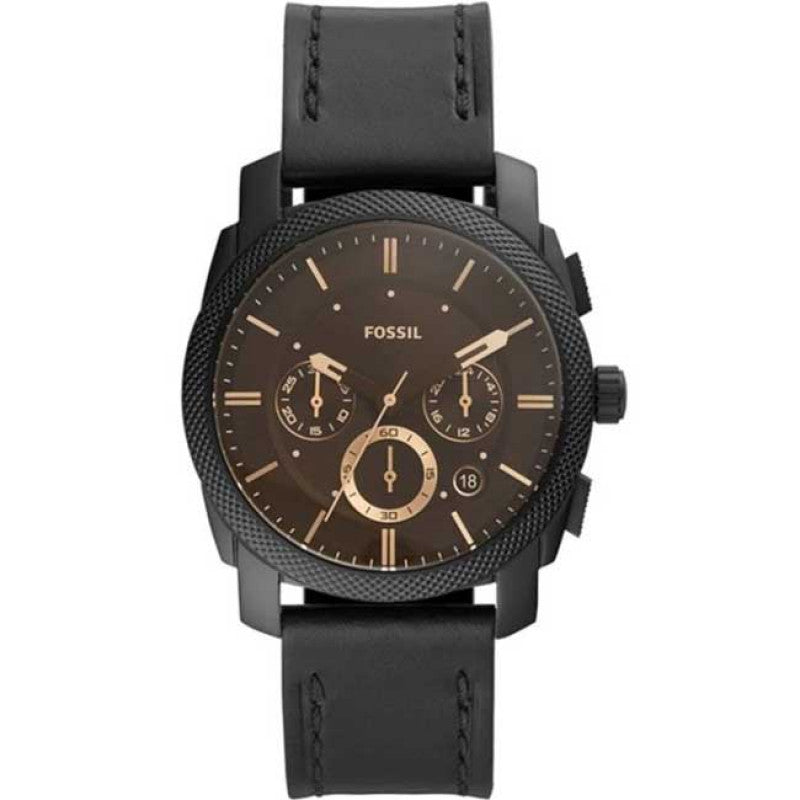 Fossil Machine Chronograph Black Dial Black Leather Strap Watch for Men - FS5586 Watches Fossil   