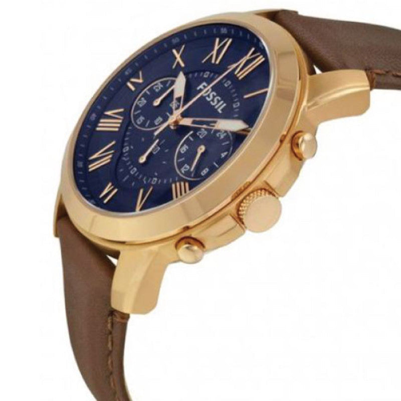 Fossil Grant Chronograph Blue Dial Brown Leather Strap Watch for Men - FS5068 Watches Fossil   