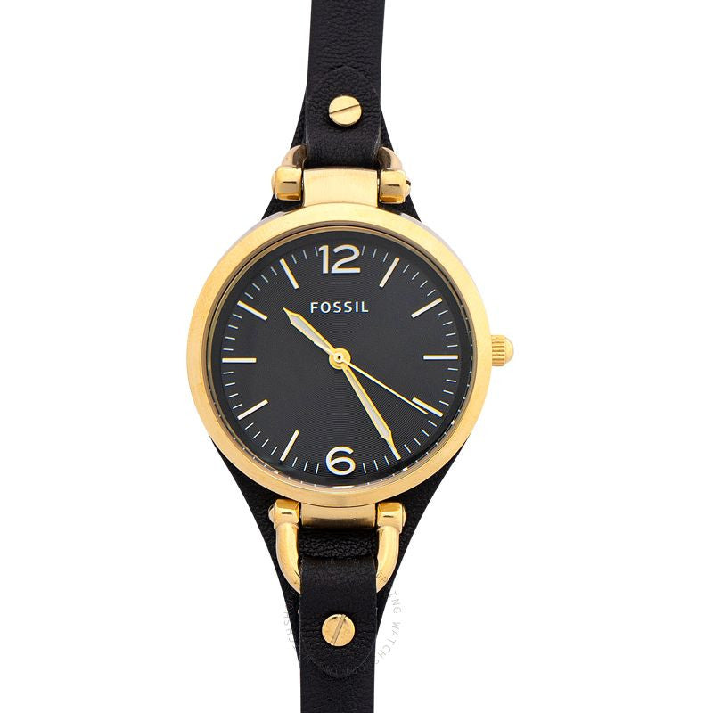 Fossil Georgia Black Dial Black Leather Strap Watch for Women - ES3148 Watches Fossil   