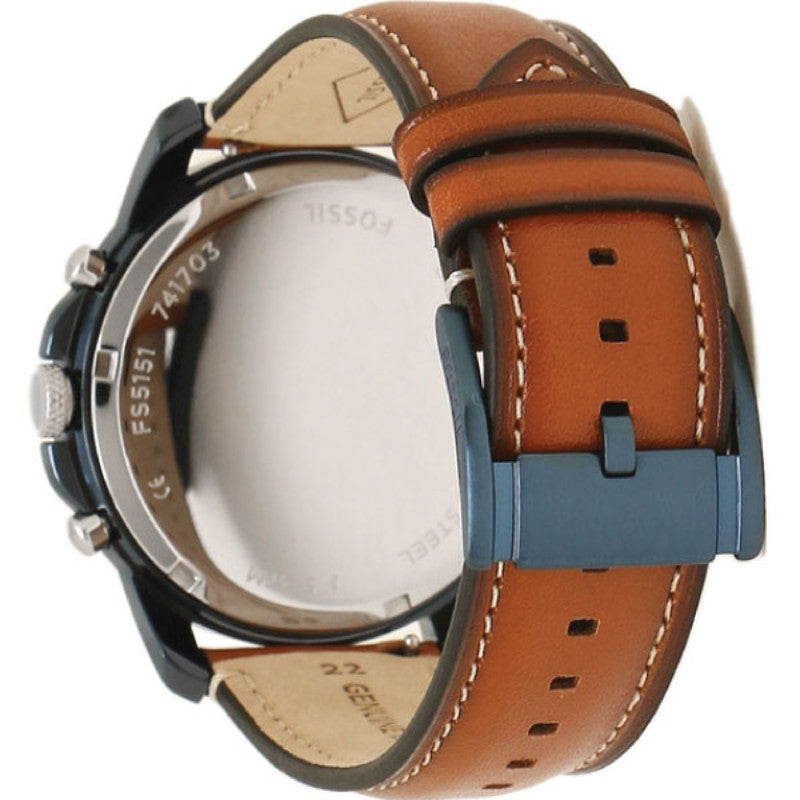 Fossil Grant Chronograph Blue Dial Brown Leather Strap Watch for Men - FS5151 Watches Fossil   