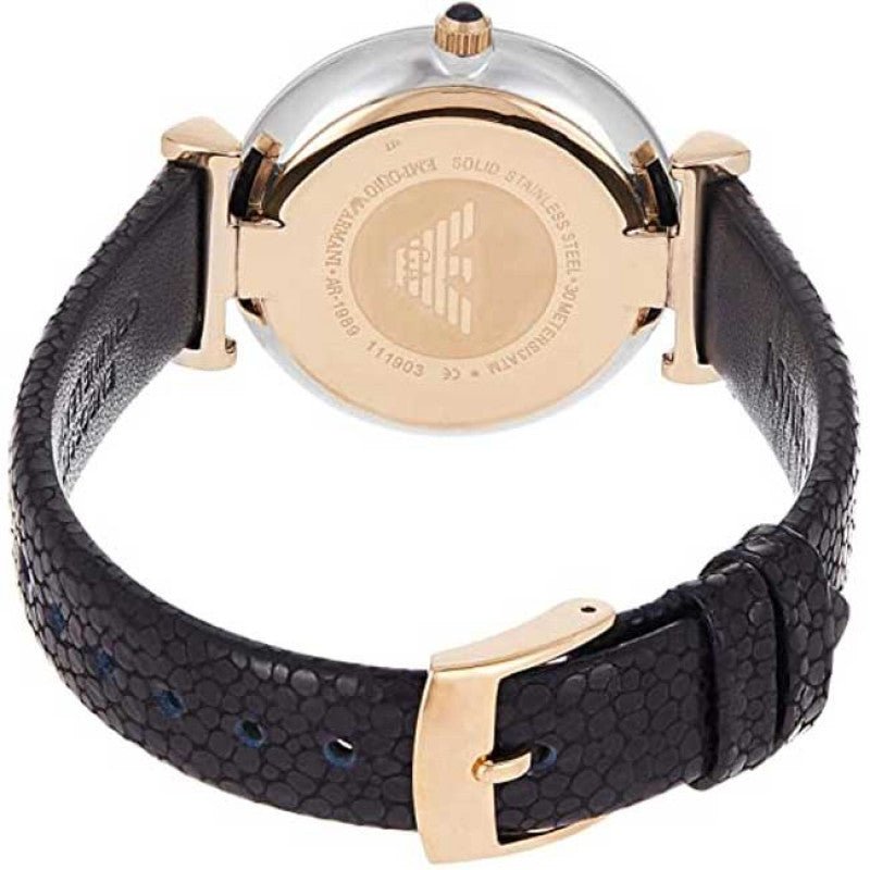 Emporio Armani Gianni T Bar Analog Blue Dial Black Leather Strap Watch For Women - AR1989 Watches Emporio Armani   