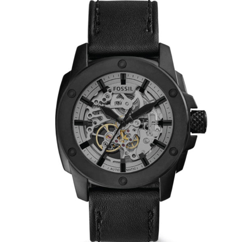 Fossil Modern Machine Automatic Skeleton Grey Dial Black Steel Strap Watch for Men - ME3134 Watches Fossil   