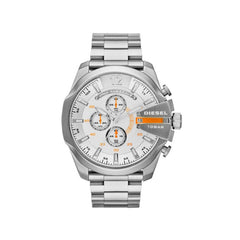 Diesel Mega Chief Quartz Chronograph White Dial Stainless Steel Strap Watch For Men - DZ4328 Watches Diesel   