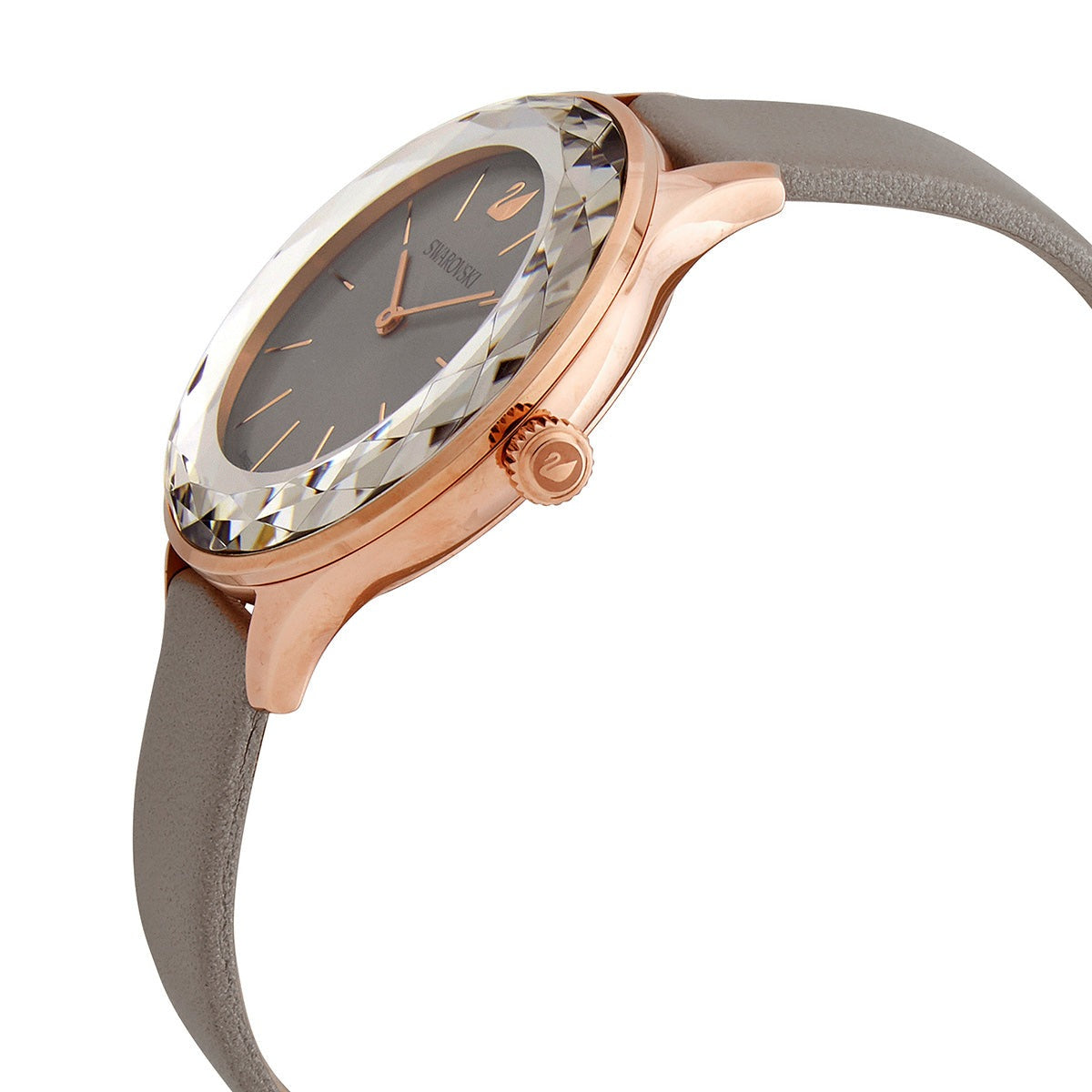 Swarovski Octea Nova Grey Dial Grey Leather Strap Watch for Women - 5295326 Watches Swarovski   