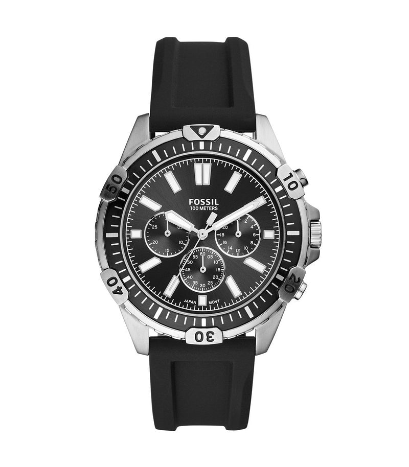 Fossil Garrett Chronograph Black Dial Black Rubber Strap Watch for Men - FS5624 Watches Fossil   