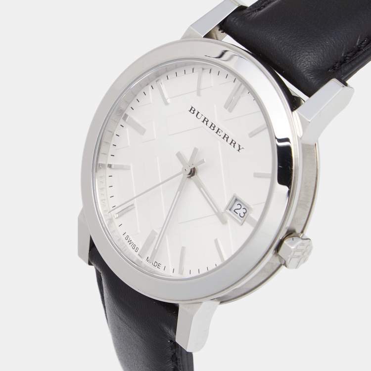 Burberry The City White Dial Black Leather Strap Watch for Men - BU9008 Watches Burberry   