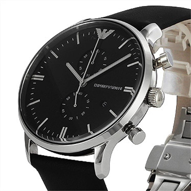 Emporio Armani Gianni Chronograph Black Dial Black Leather Strap Watch For Men - AR0397 Watches Emporio Armani   