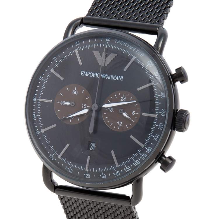 Emporio Armani Aviator Black Dial Black Mesh Bracelet Watch For Men - AR11142 Watches Emporio Armani   