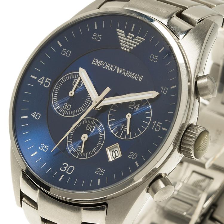 Emporio Armani Sportivo Chronograph Blue Dial Silver Stainless Steel Watch For Men - AR5860 Watches Emporio Armani   