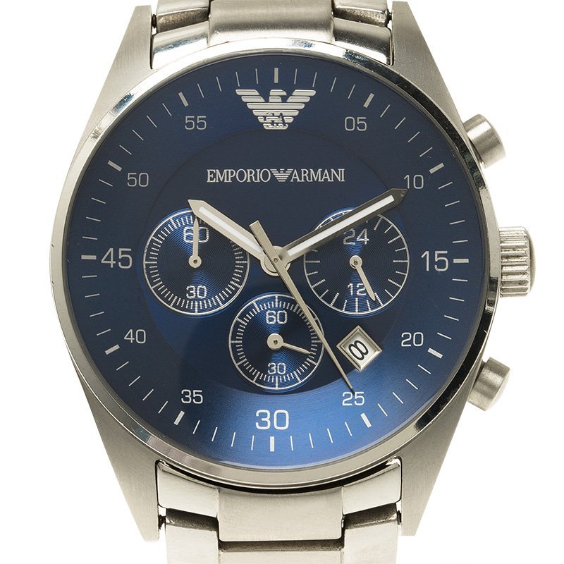 Emporio Armani Sportivo Chronograph Blue Dial Silver Stainless Steel Watch For Men - AR5860 Watches Emporio Armani   