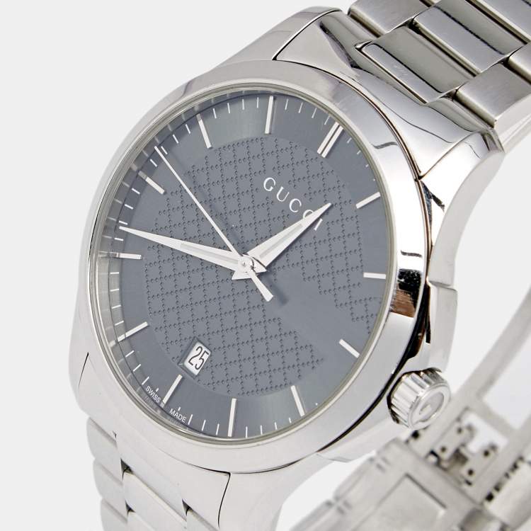 Gucci G Timeless Grey Dial Silver Steel Strap Watch For Men - YA126441 Watches Gucci   