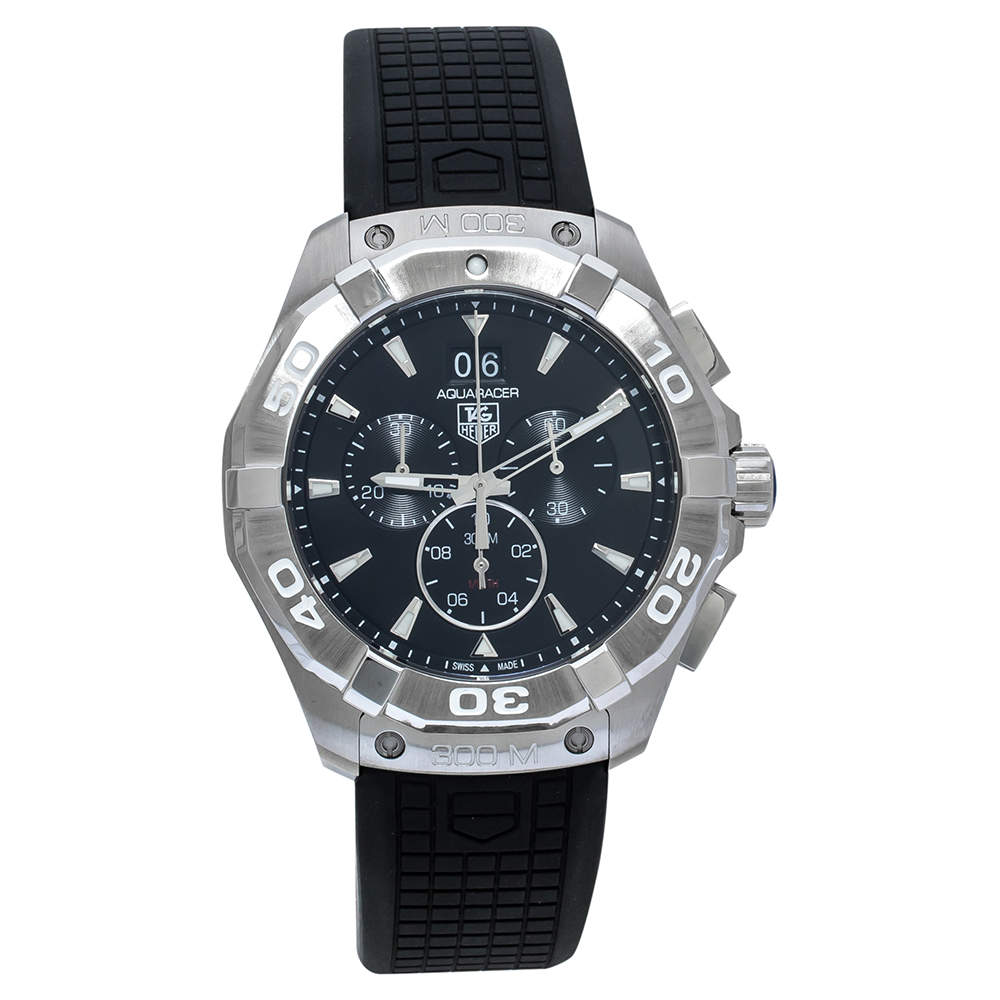 Tag Heuer Aquaracer Quartz Chronograph Black Dial Black Rubber Strap Watch for Men - CAY1110.FT6041 Watches Tag Heuer   