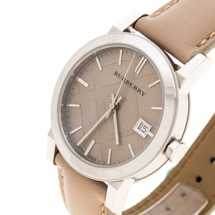 Burberry The City Silver Dial Beige Leather Strap Unisex Watch - BU9010 Watches Burberry   